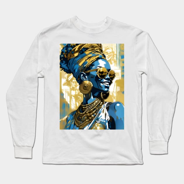 African Woman with Ancient Vibes and Head Wrap Long Sleeve T-Shirt by Sensei Arts